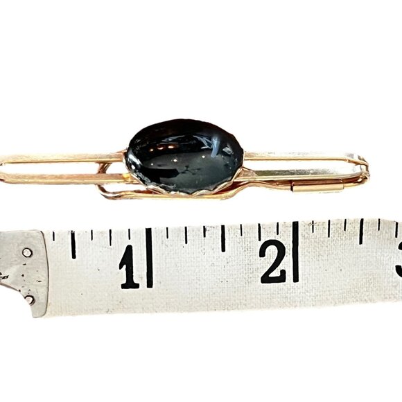 Vintage Gold-Tone Tie Clip Black Stone is blueish in Sun 2.5” Long - Picture 5 of 5